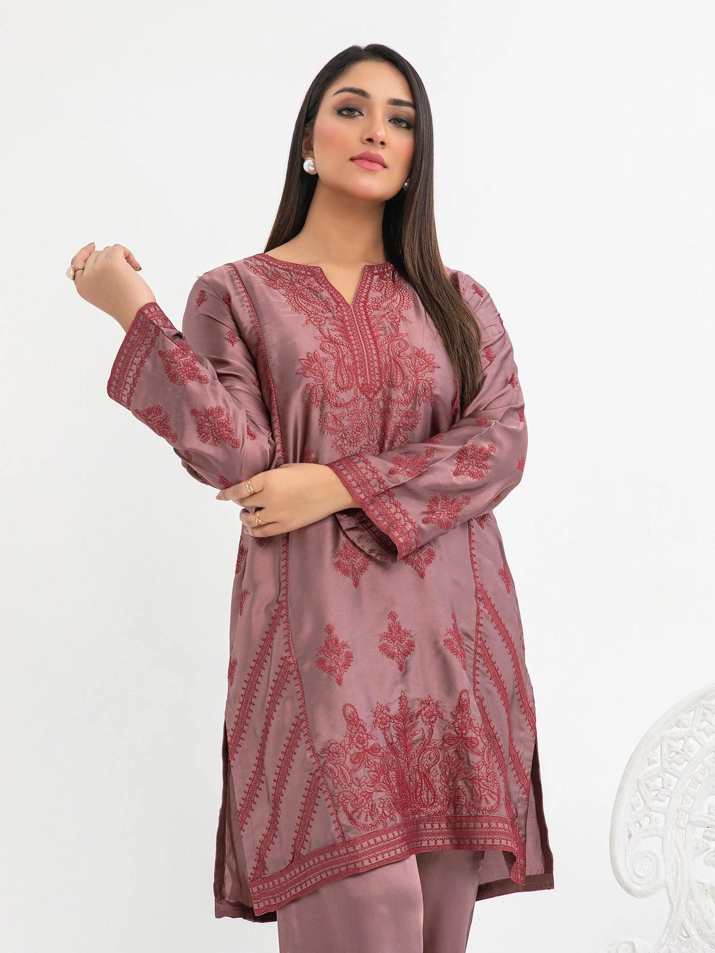 2 Piece Silk Suit-Embroidered(Pret)