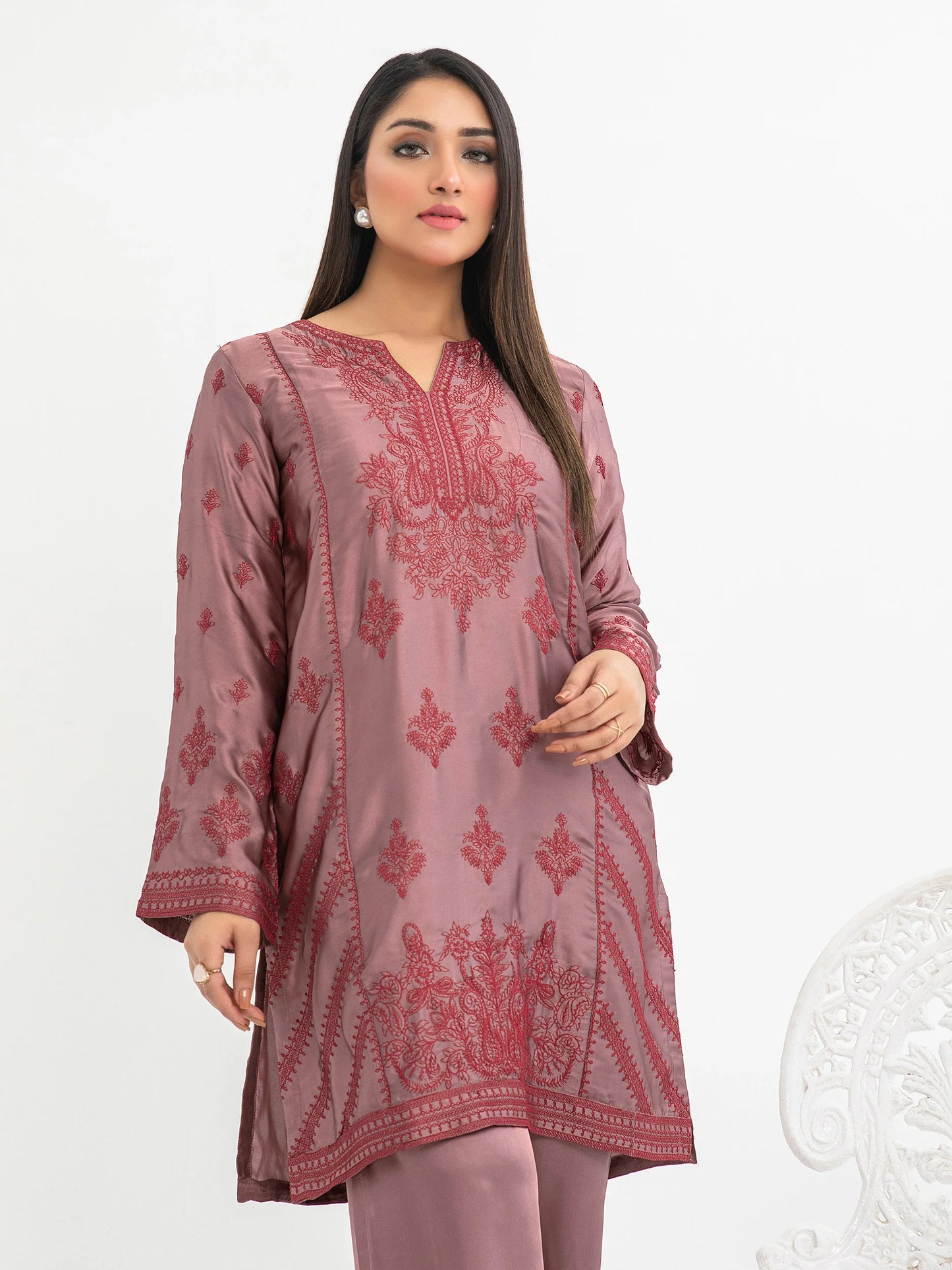 2 Piece Silk Suit-Embroidered(Pret)