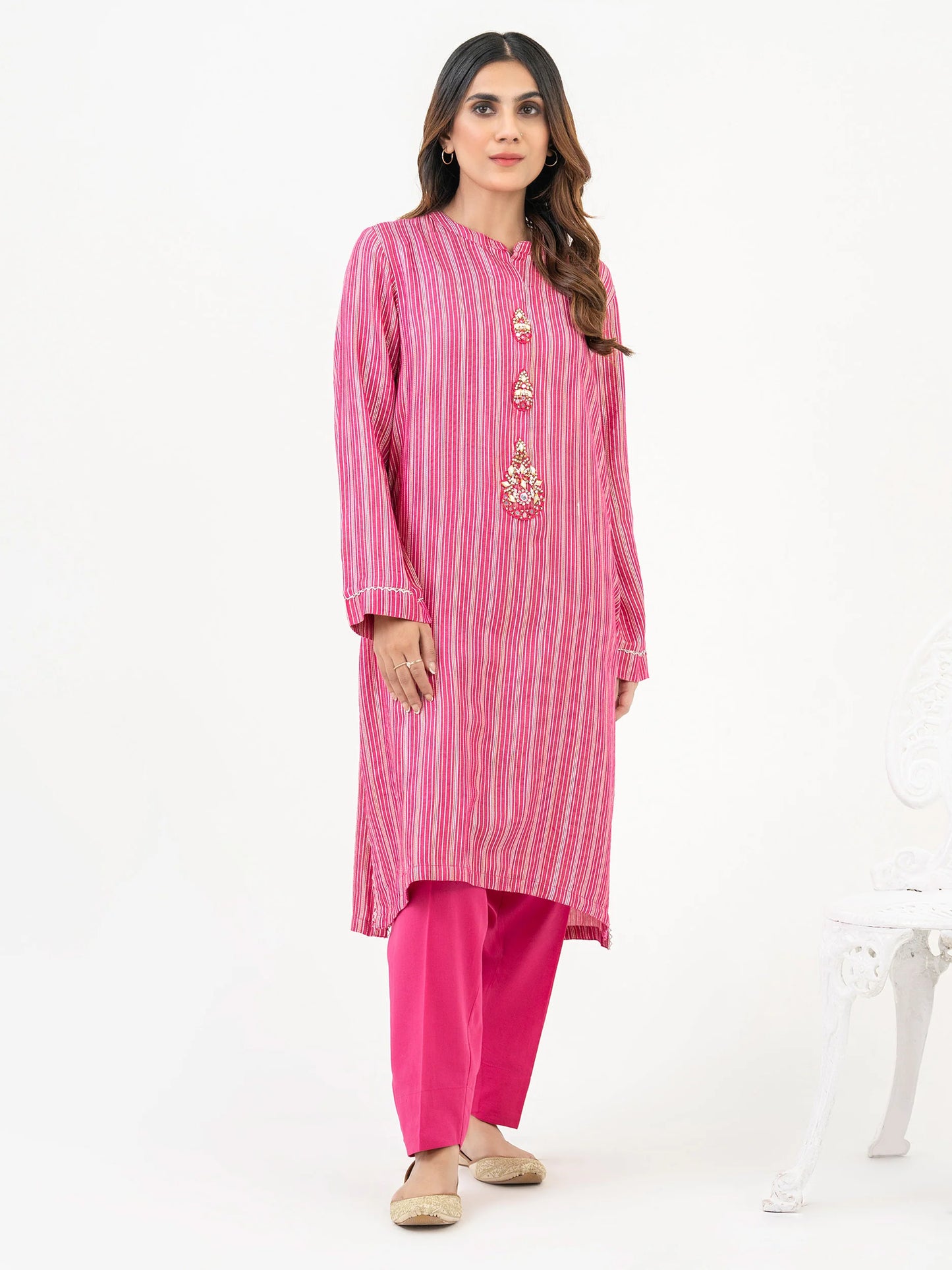 2 Piece Yarn Dyed Suit-Embroidered (Pret)