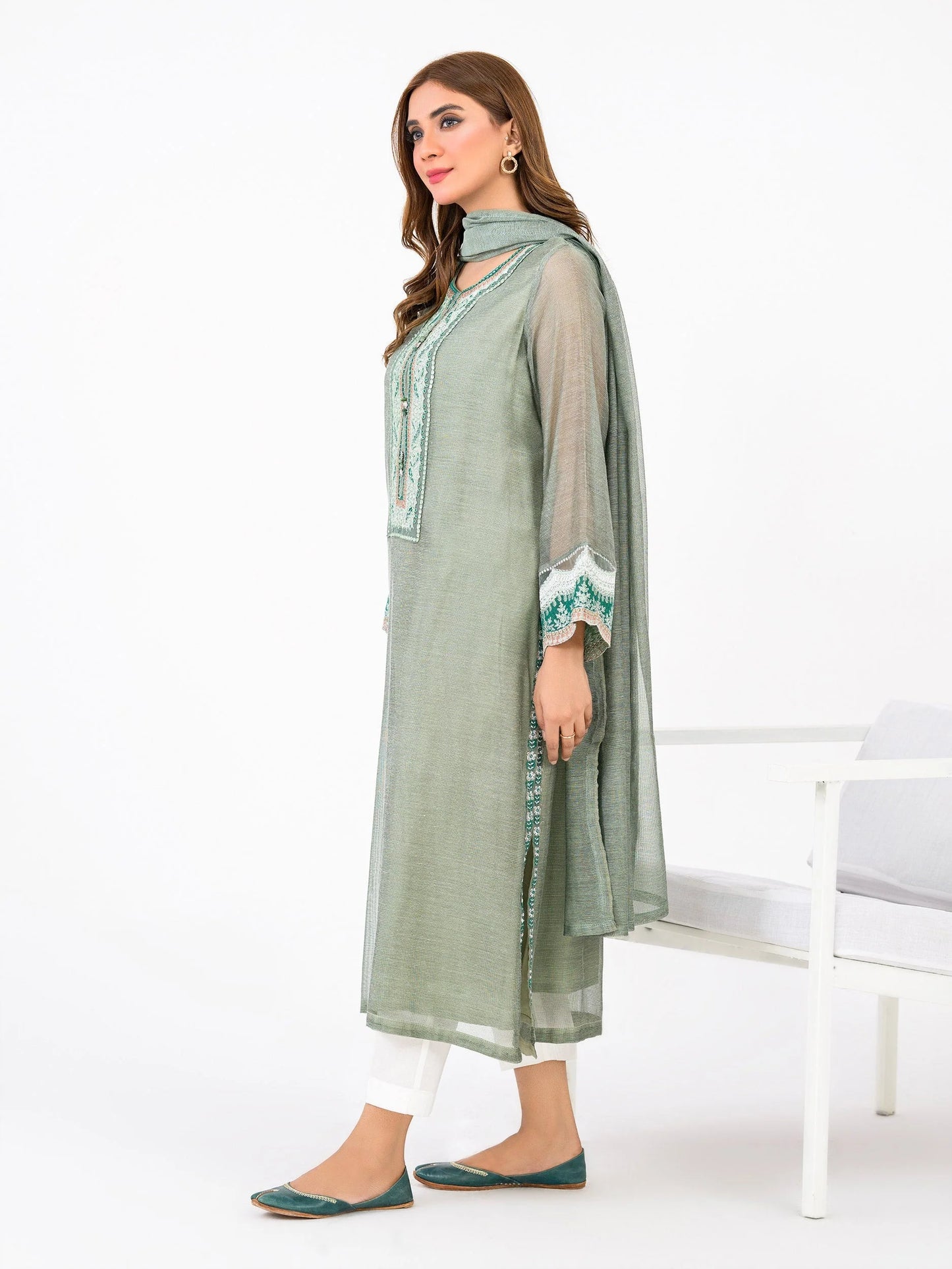 2 Piece Cotton Net Suit-Embroidered(Pret)