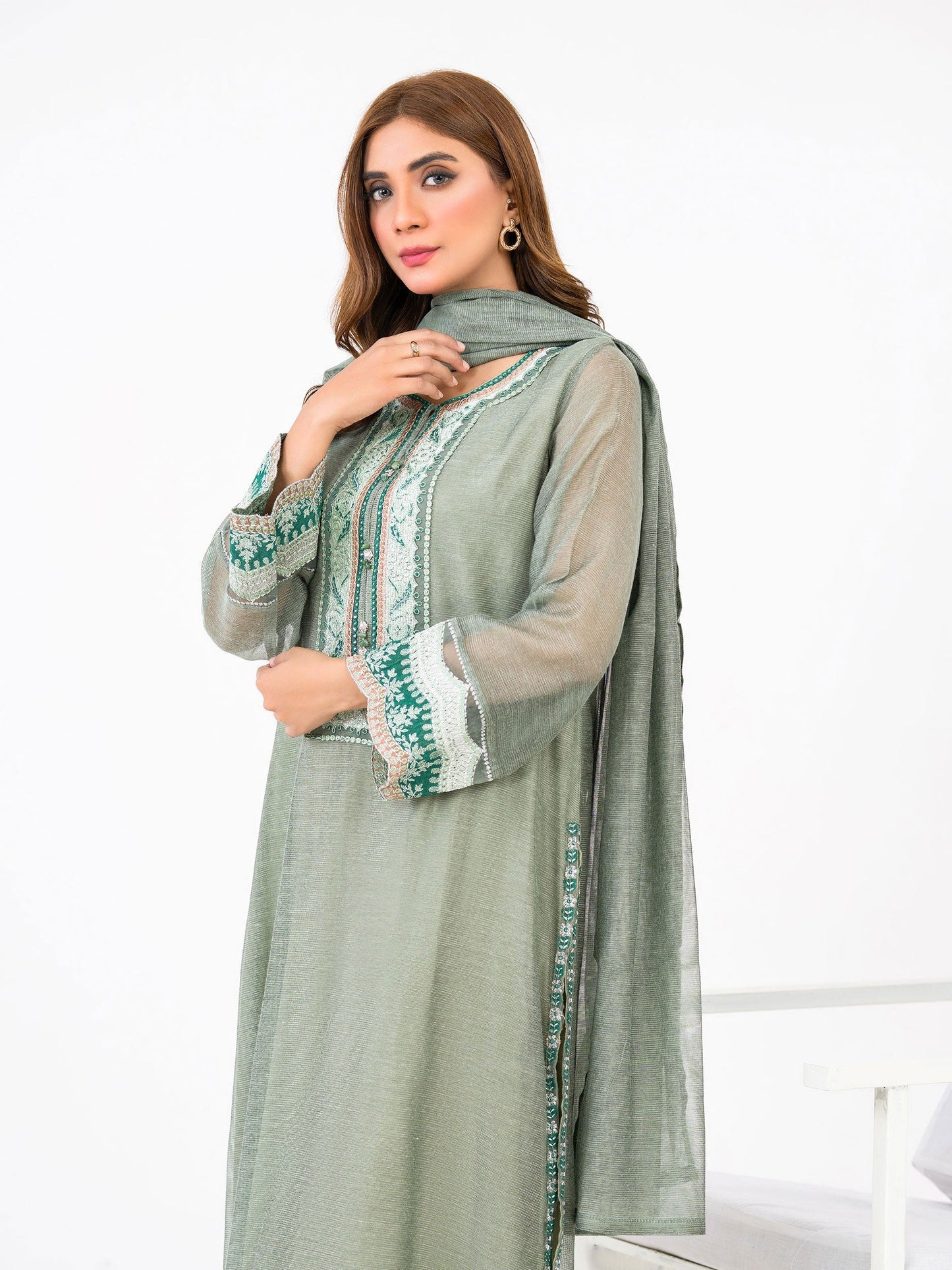 2 Piece Cotton Net Suit-Embroidered(Pret)