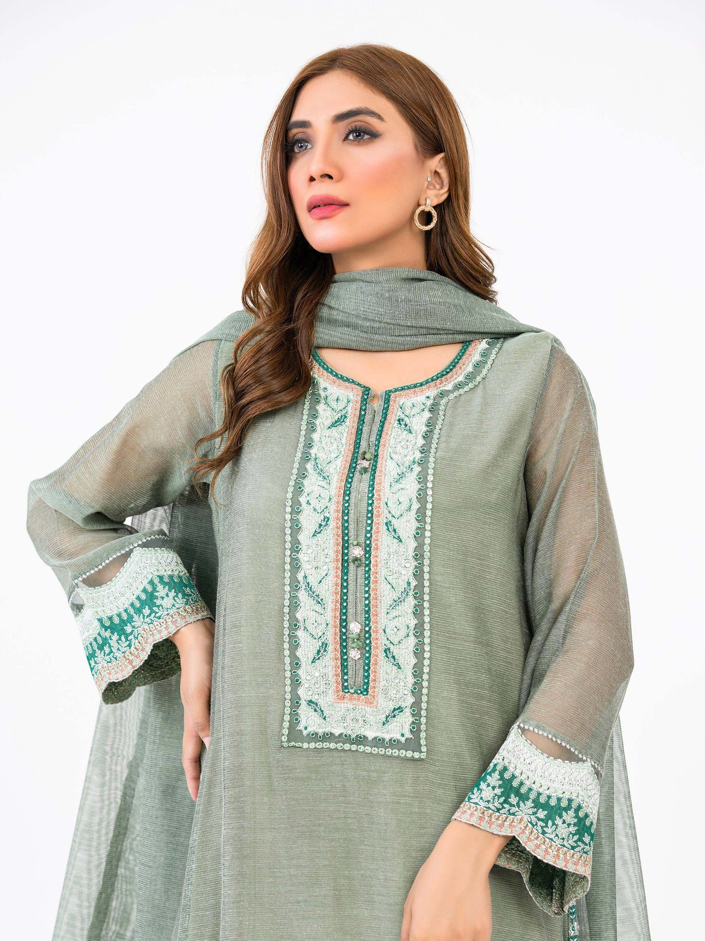 2 Piece Cotton Net Suit-Embroidered(Pret)