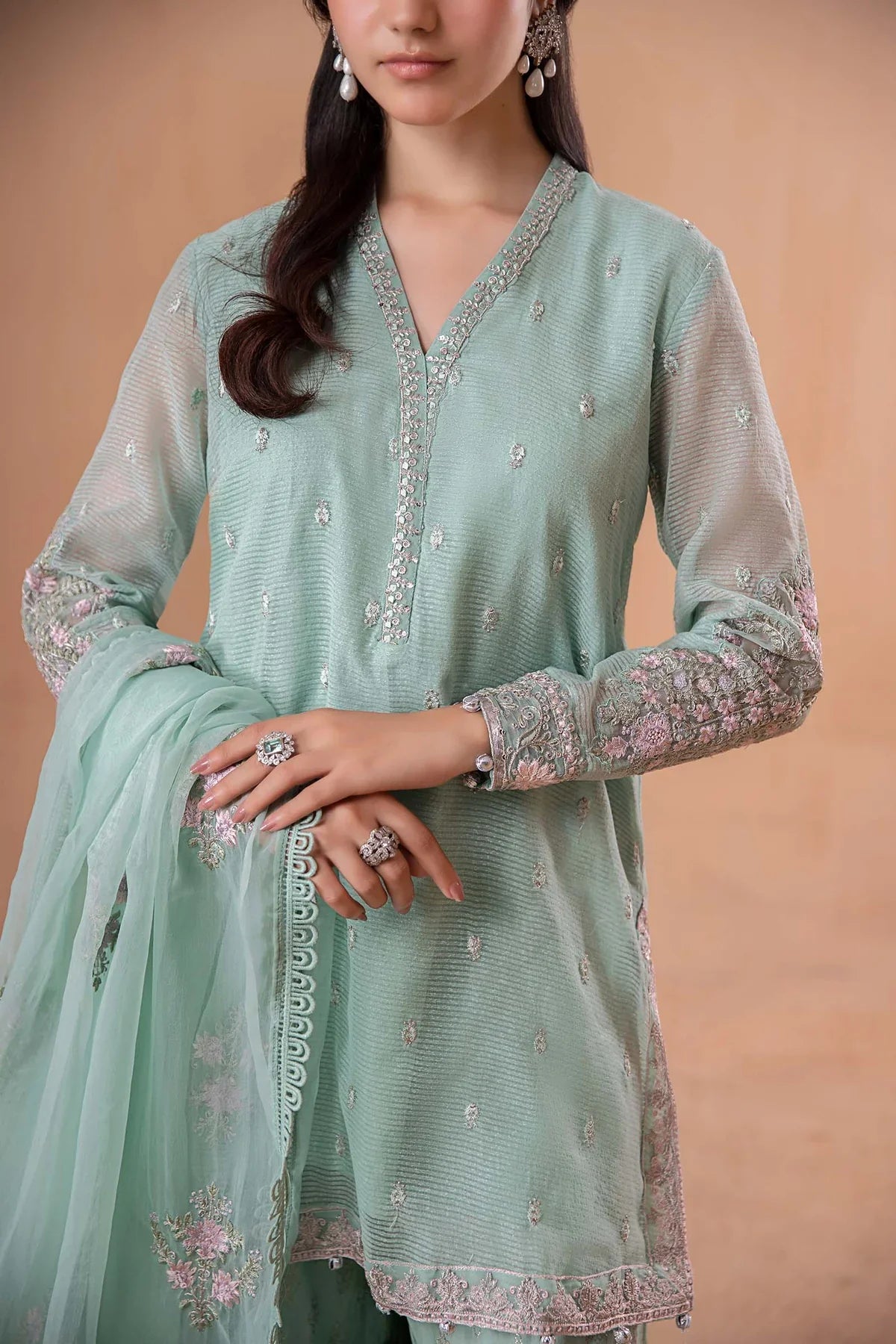 3 PIECE EMBROIDERED COTTON KARANDI SUIT | DW-EA24-50