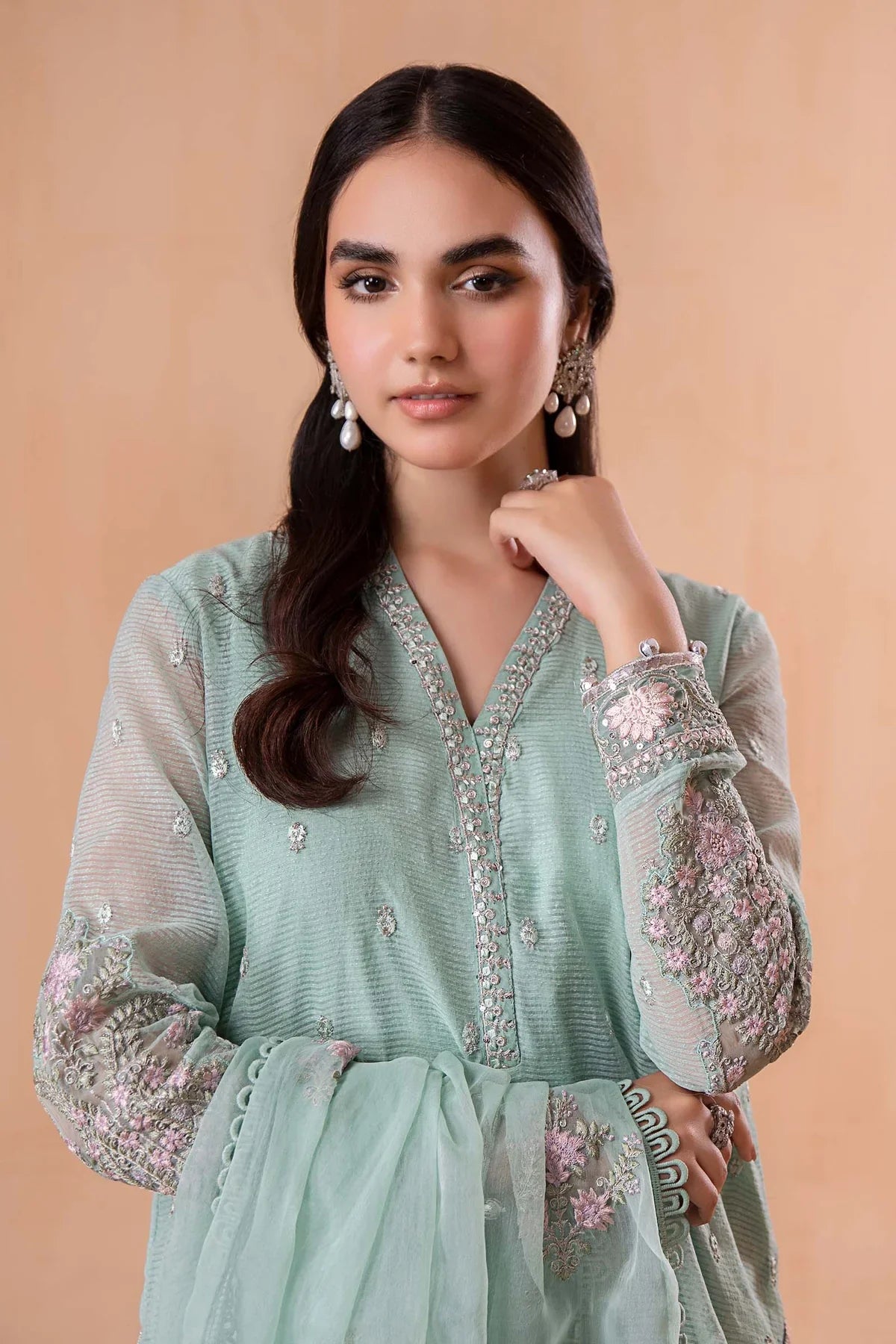 3 PIECE EMBROIDERED COTTON KARANDI SUIT | DW-EA24-50