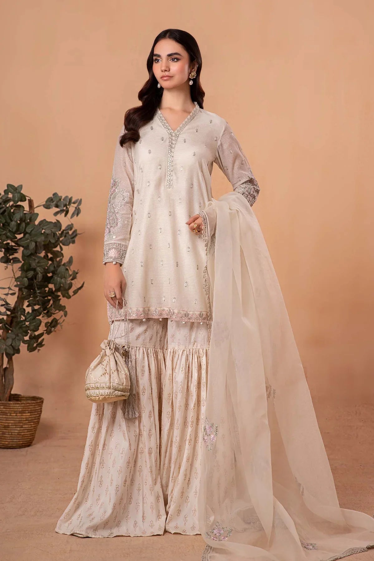 3 PIECE EMBROIDERED COTTON KARANDI SUIT | DW-EA24-50