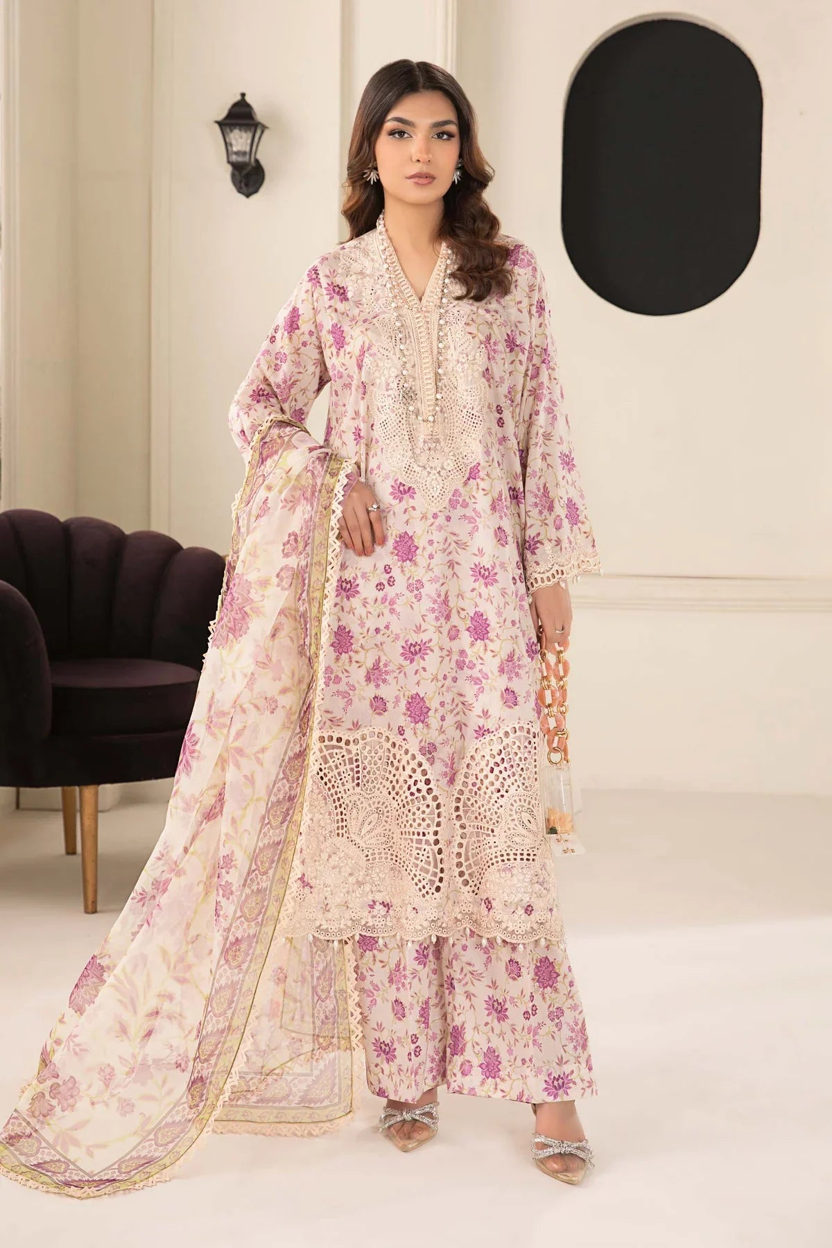 3 Piece Embroidered Lawn Suit | DW-EF24-108