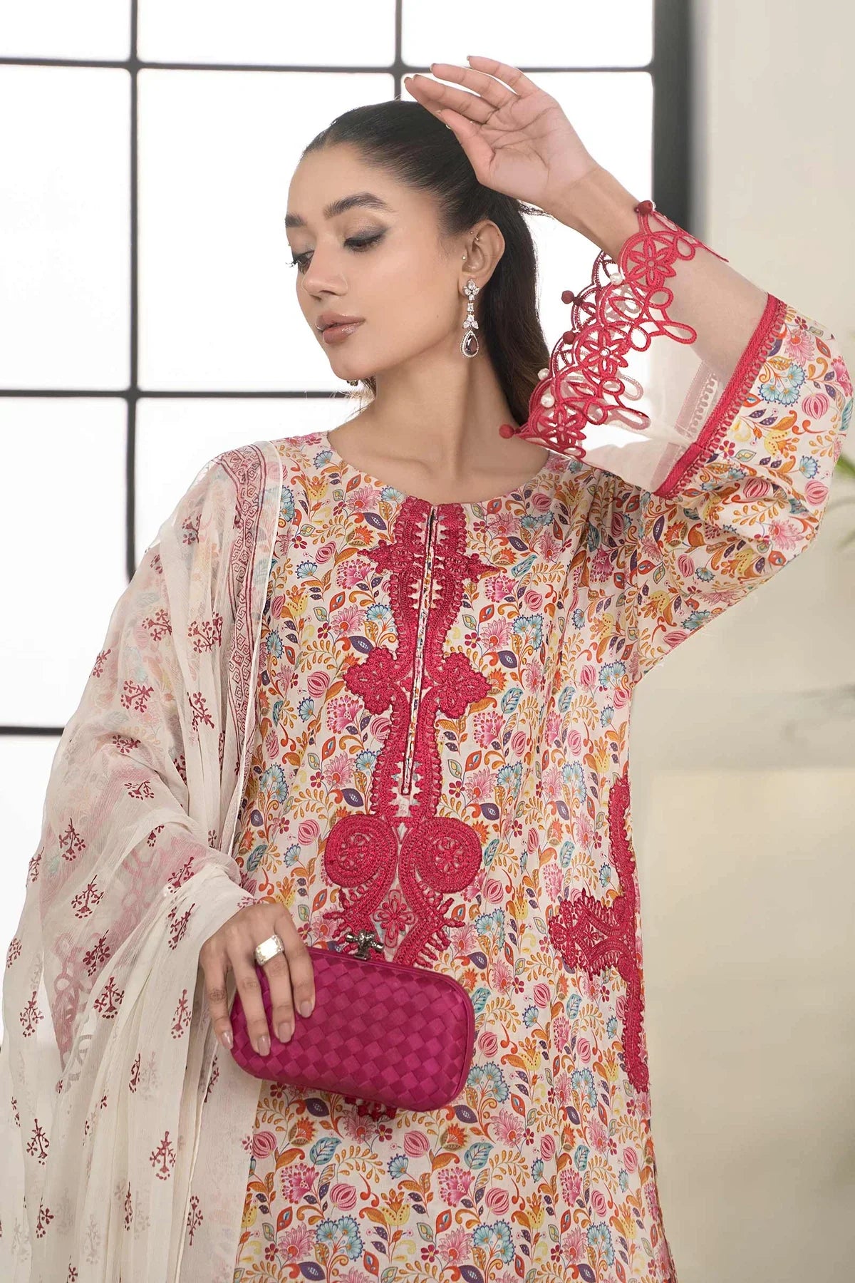 3 Piece Embroidered Lawn Suit | DW-EF24-112